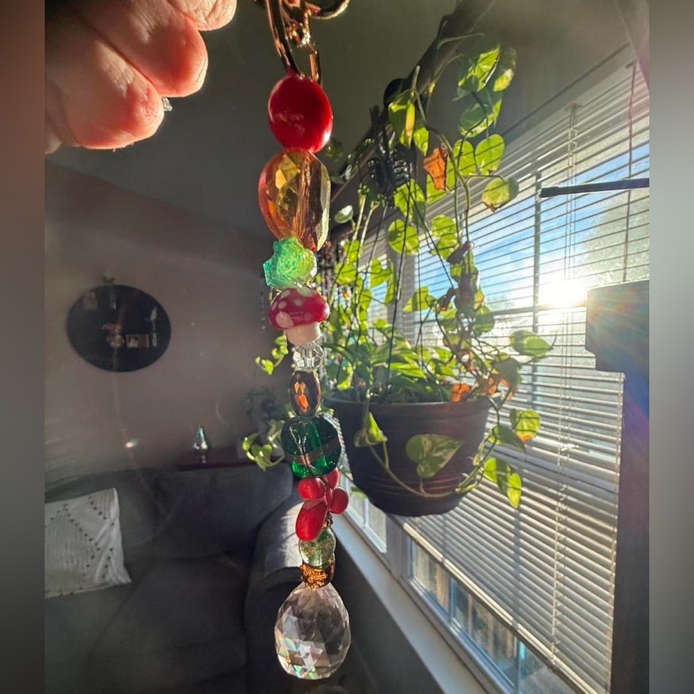 Handmade Glass & Stone Sun-catcher/Purse or Luggage Pull- Beaded Prism